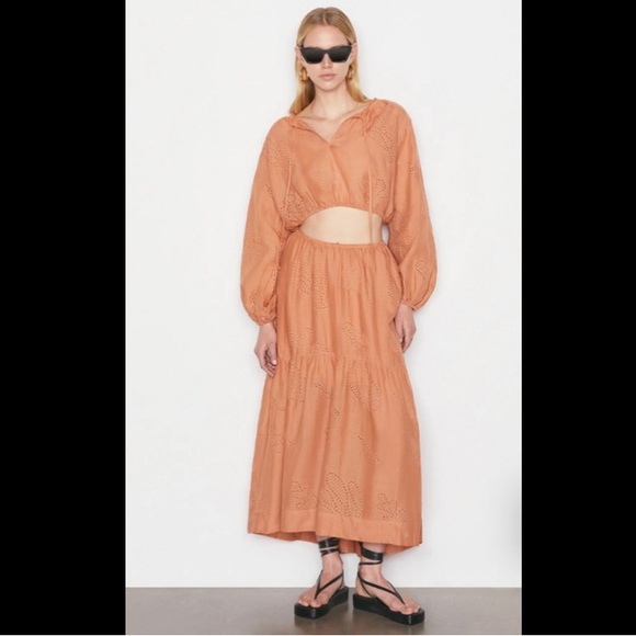 NWT $723 FRAME Eyelet Linen Maxi Skirt and Shirred Crop Eyelet Blouse - size XS! - Picture 2 of 10